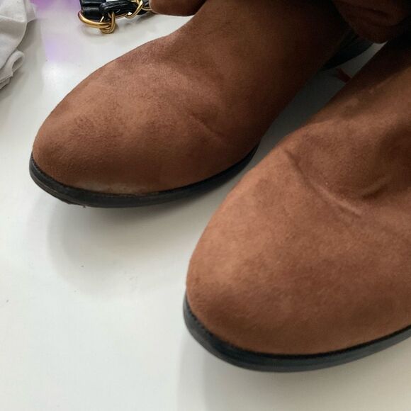 CALL IT SPRING Brown Faux Leather  Suede Slouch Boots Size 6.5 - Picture 6 of 9